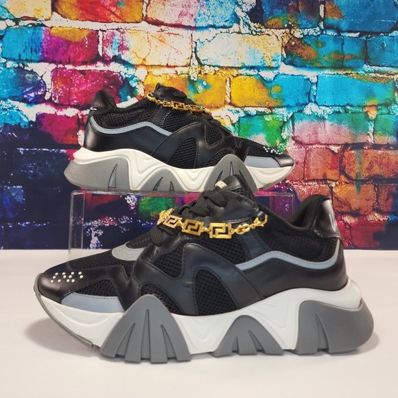 Versace Squalo Runner -Gold tone shoe bracelets, black/white/grey, size 40 - Picture 4 of 7